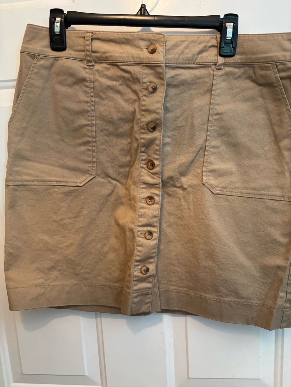 LOFT Button-Front Mini Skirt in Khaki